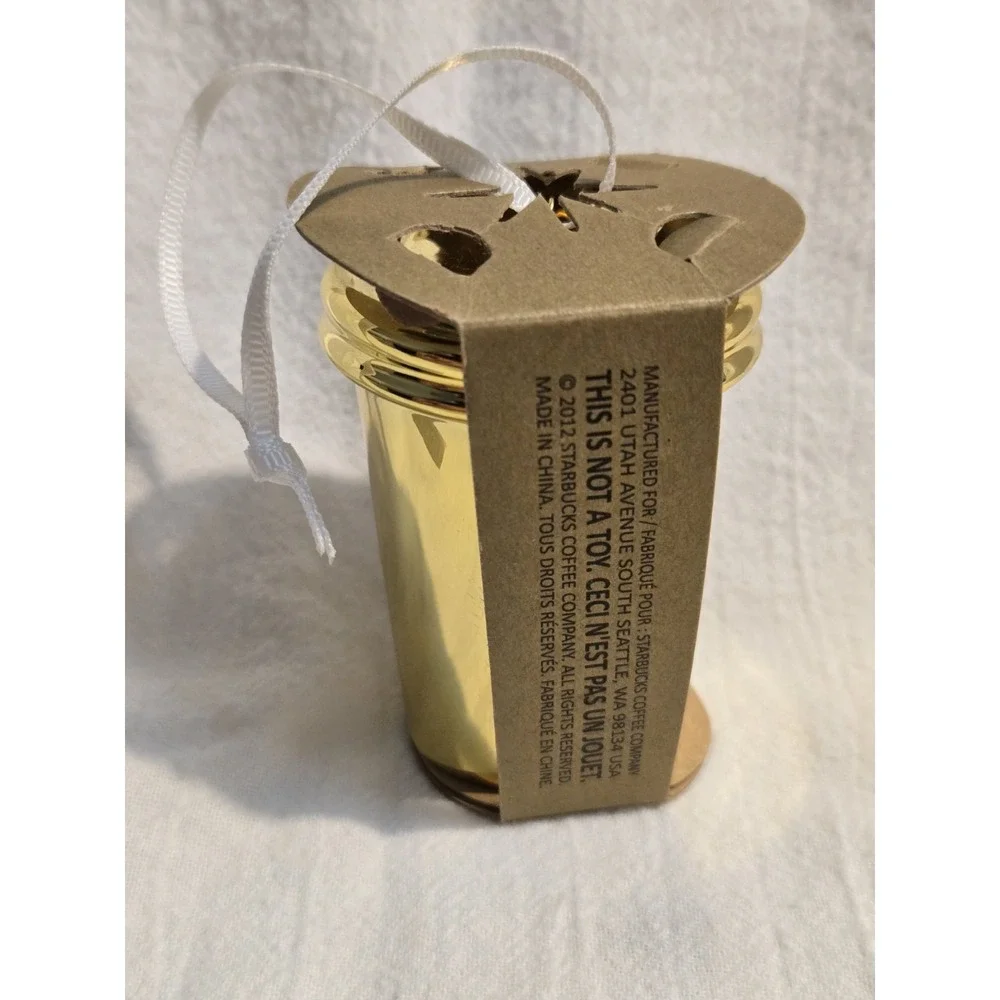 NWT 2012 Starbucks Shiny‎ GOLD Ceramic To-Go Cup Christmas Tree Ornament